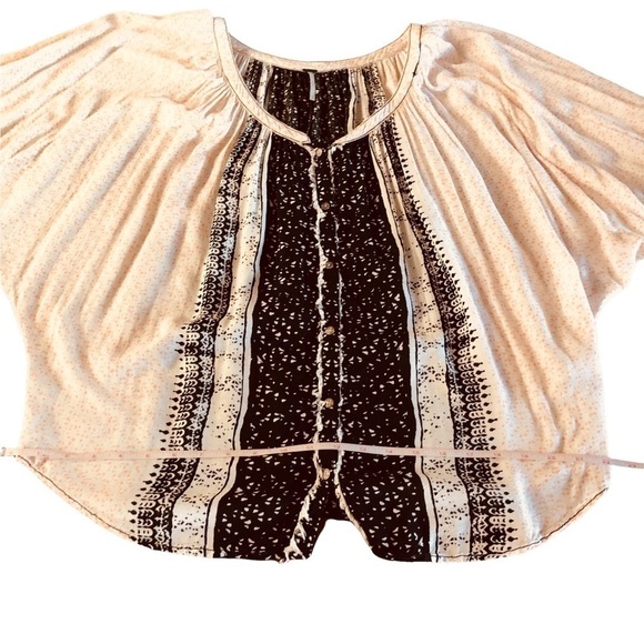 FREE PEOPLE WOMENS LIGHTWEIGHT BOHO TOP IN LIGHT ORANGE, WHITE AND BLACK SIZE S - Picture 14 of 14